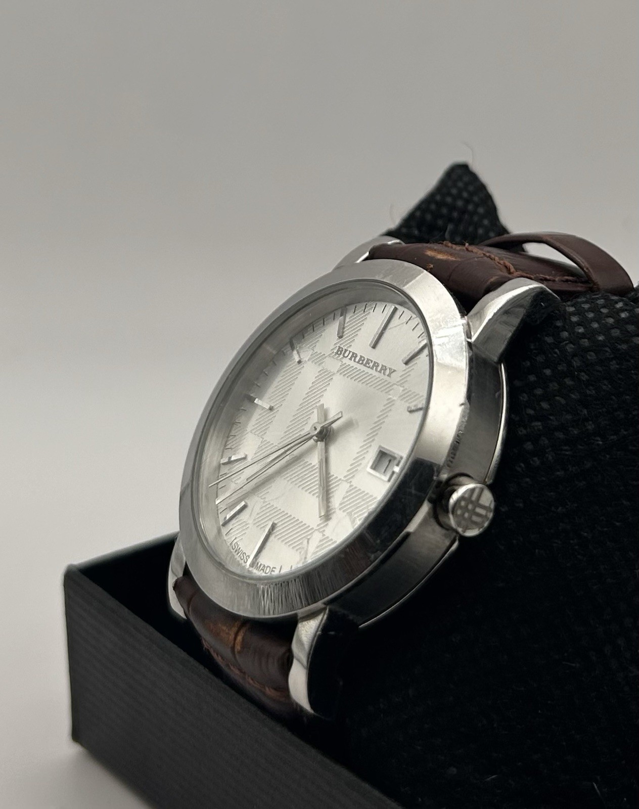 Burberry The City Men’s Silver Dial Brown Leather Strap Quartz 38mm Watch