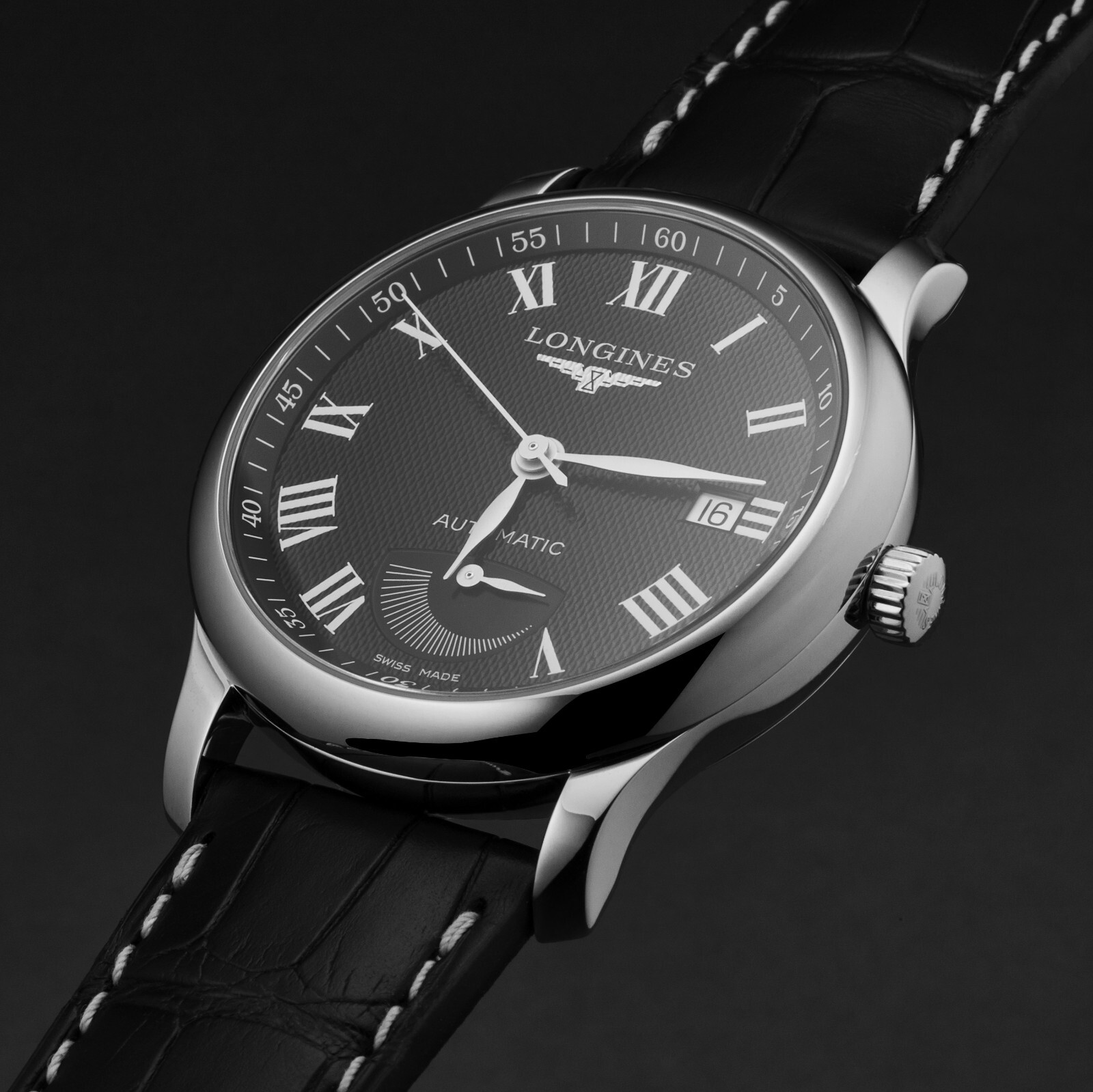 Longines Mens Master Collection Black Dial Leather Automatic Watch L2.708.4.51.7