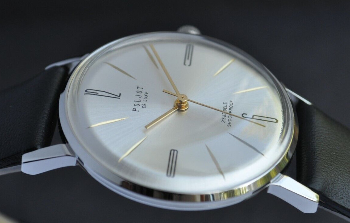 New Nos Vintage Watch Poljot De Luxe Extra SLIM 1970s Case Stainless Steel Rare*