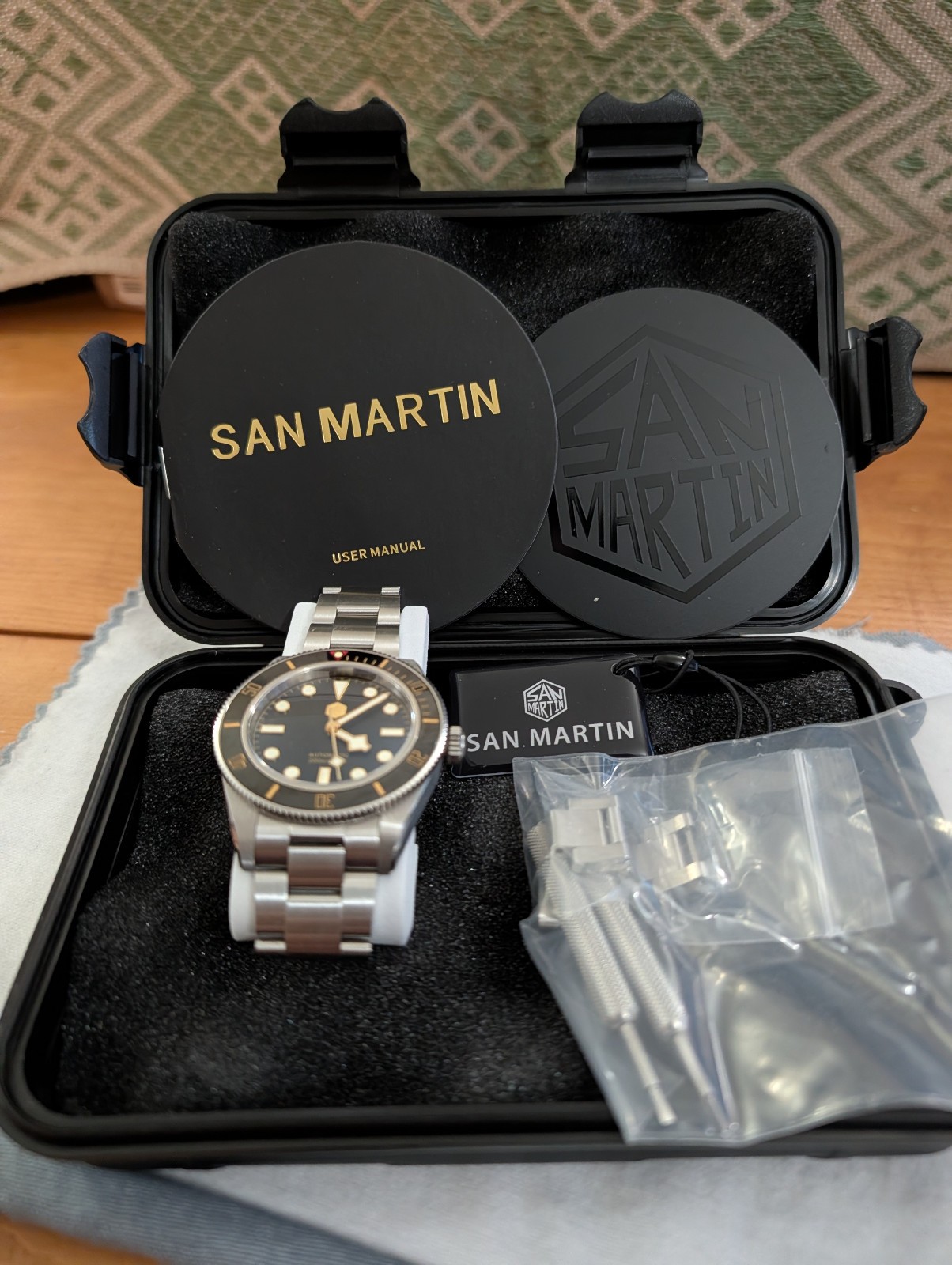 San Martin SN008 Automatic Diver Watch Black Gilt NH35 BB58 Homage Full Kit