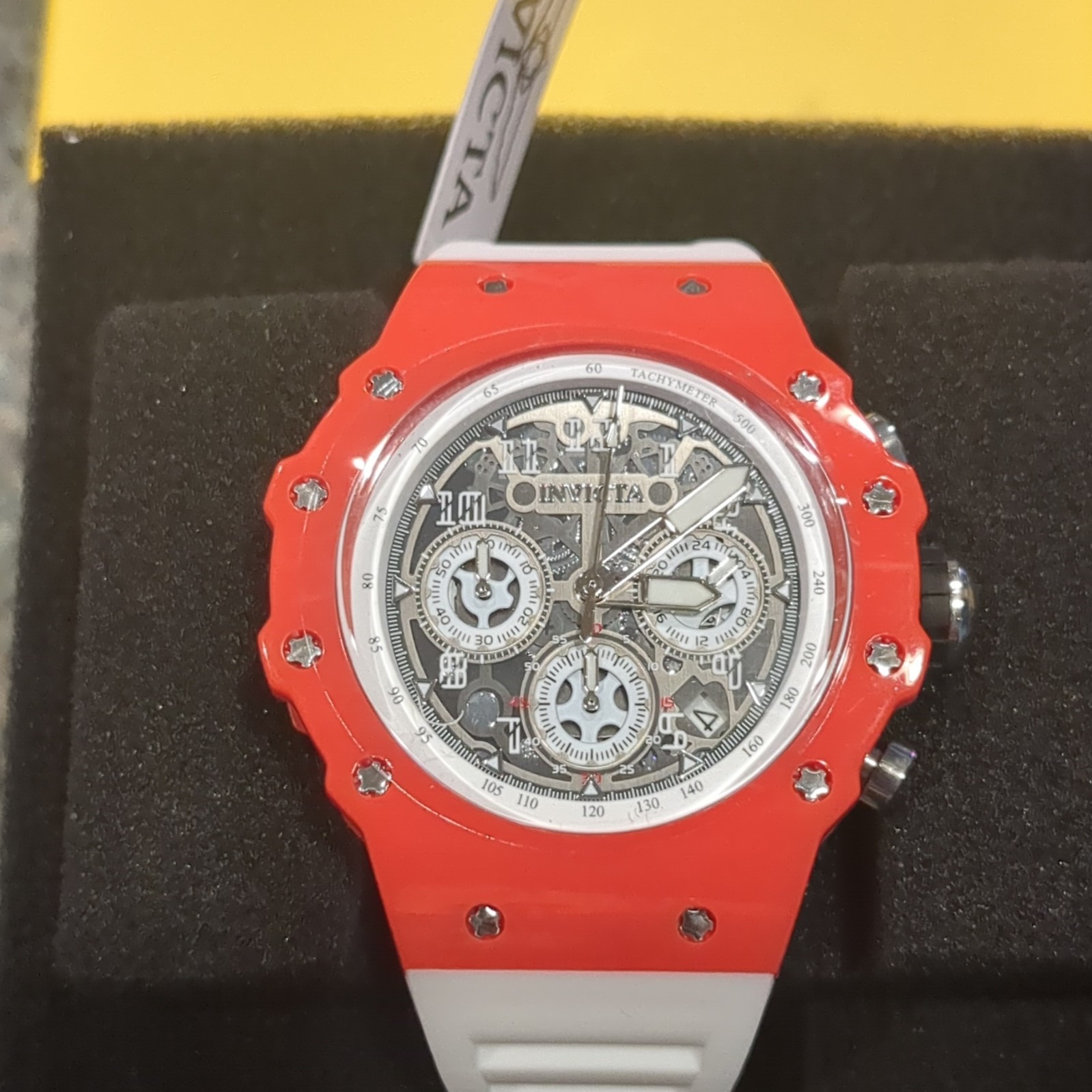 Invicta Racing Vaulthan 44mm Qrtz Chrono Tachy Red Case White Strap wBox 69647