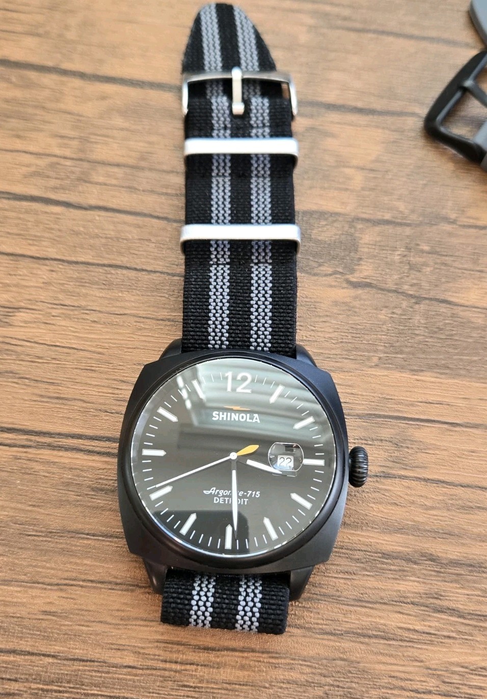 Shinola The Brakeman Black PVD 46mm Quartz Black Dial w One Piece Strap + Rubber