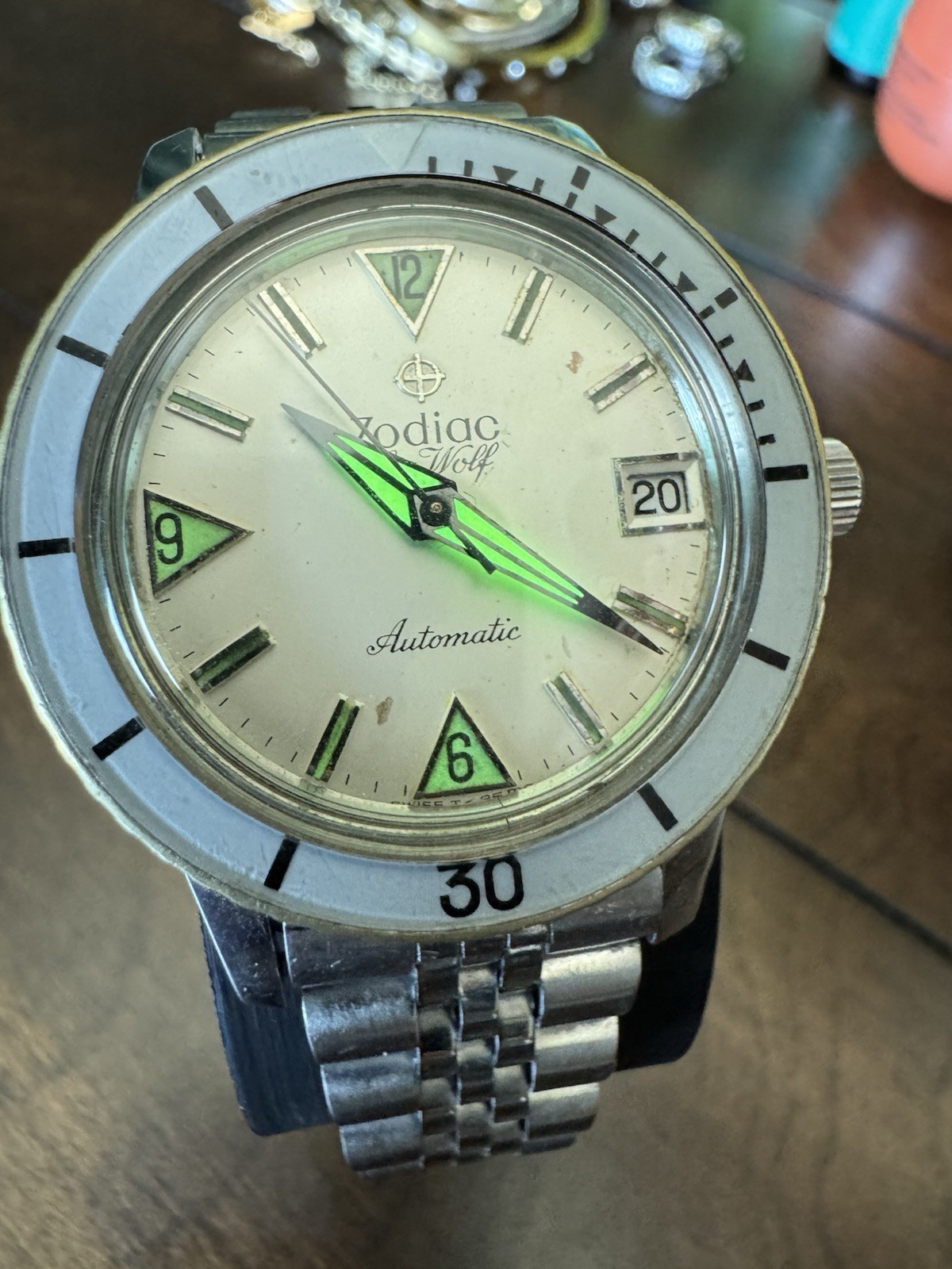 Zodiac Sea Wolf Vintage Dial Automatic Stainless Steel Serviced Amazing!