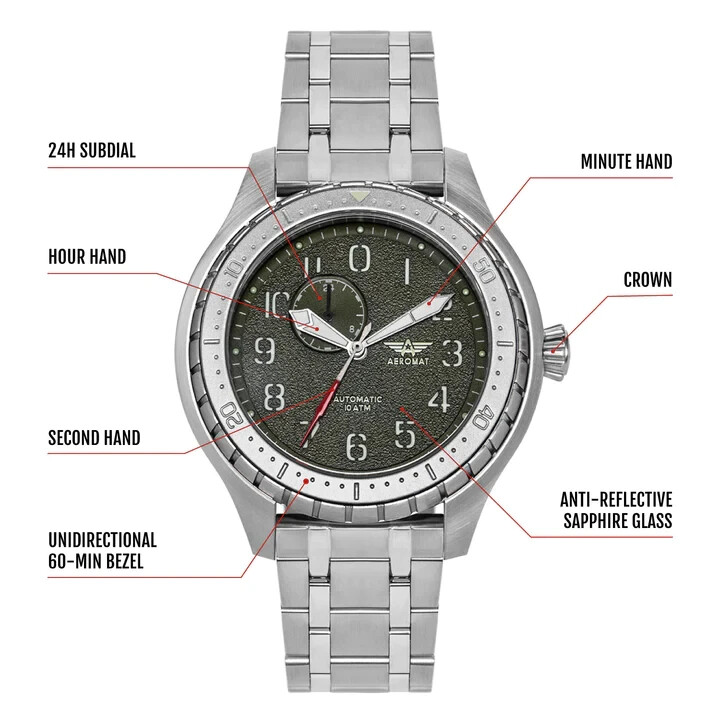 Aeromatic Pilot Beluga Jet Black Automatic Stainless Steel Mens Watch New In Box