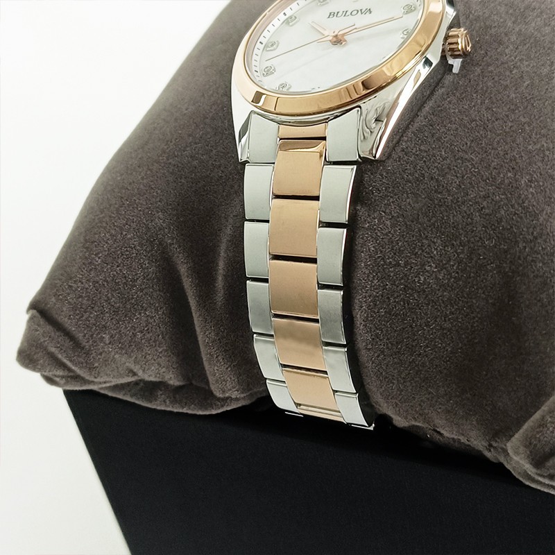 Bulova Surveyor Diamonds Gold Bracelet White Dial Women 98P207 Quartz Watch 31mm