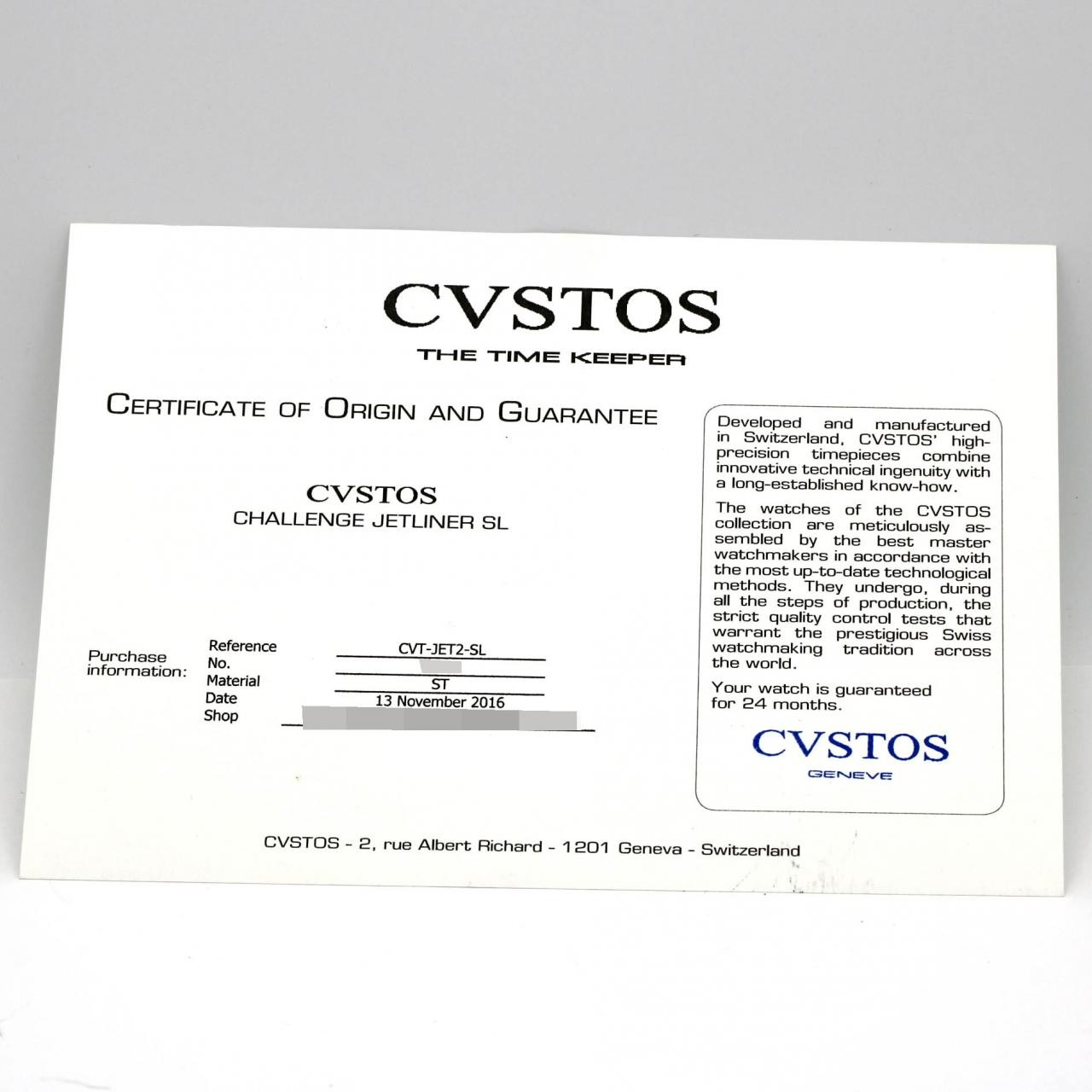 Authentic [Unserviced – Value Price] Cvstos Challenge Jetliner II SL CVT-JET…