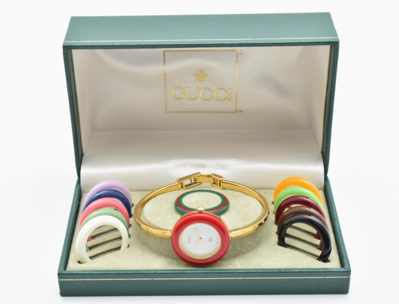 Gucci Change Bezel White 11/12 Gold Dial 11 Colors Watch Box [Near MINT]