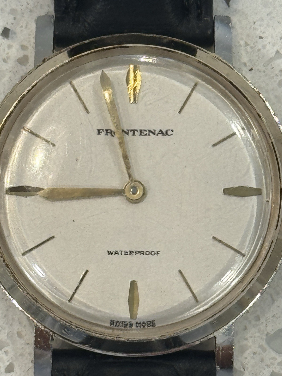 Frontenac Swiss Made Manual Mechanical Waterproof SS Analog Watch Black Leather