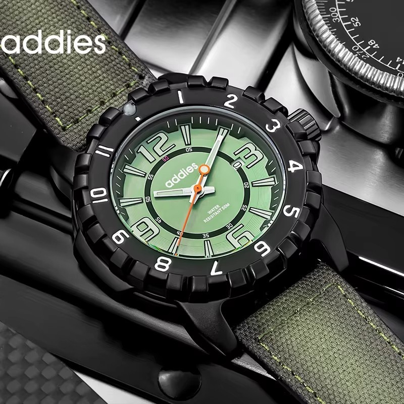 47MM ADDIESDIVE Military Quartz Dive Watch Men Nylon 50M Waterproof Luminous NEW