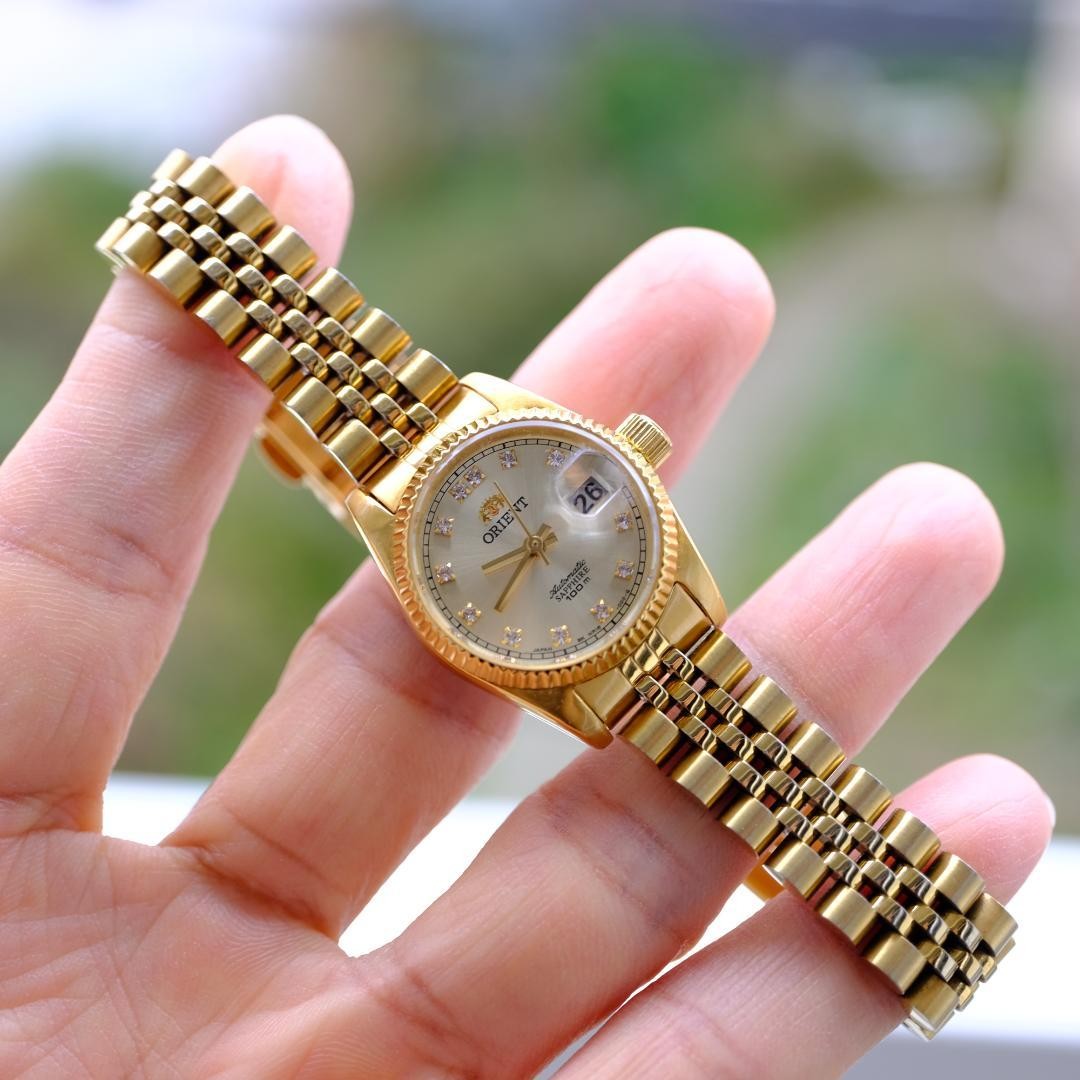 ORIENT President Day Date Automatic Gold Dial Diamond Indices with Box