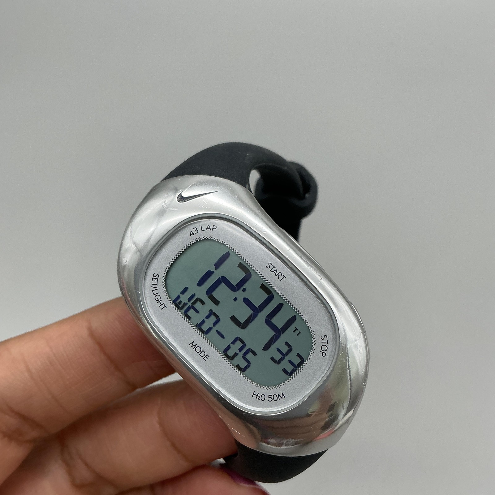 Nike WR0104 Triax Womens Watch 27mm Silver Tone Digital Polyurethane New Battery