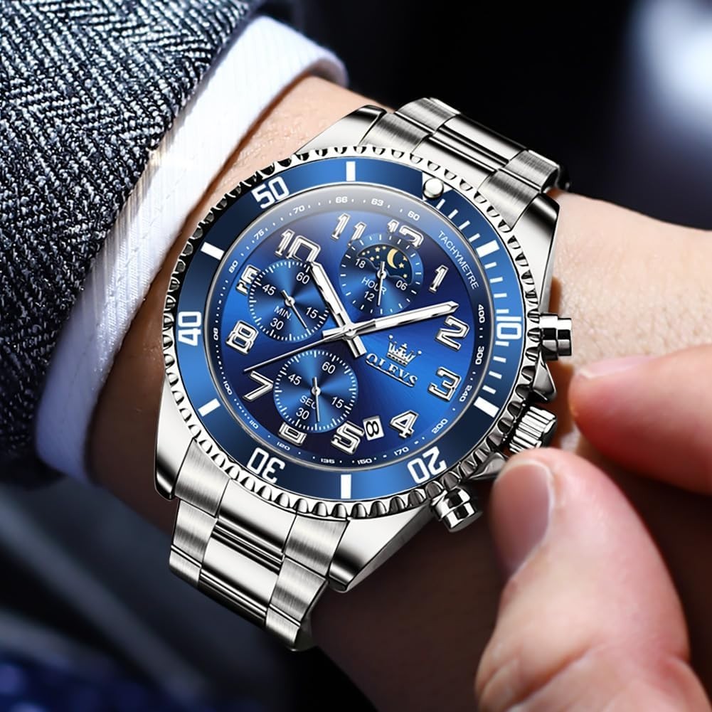 Luxury Stainless Steel Men’s Watch – 43mm Big Face, Luminous and Date Display