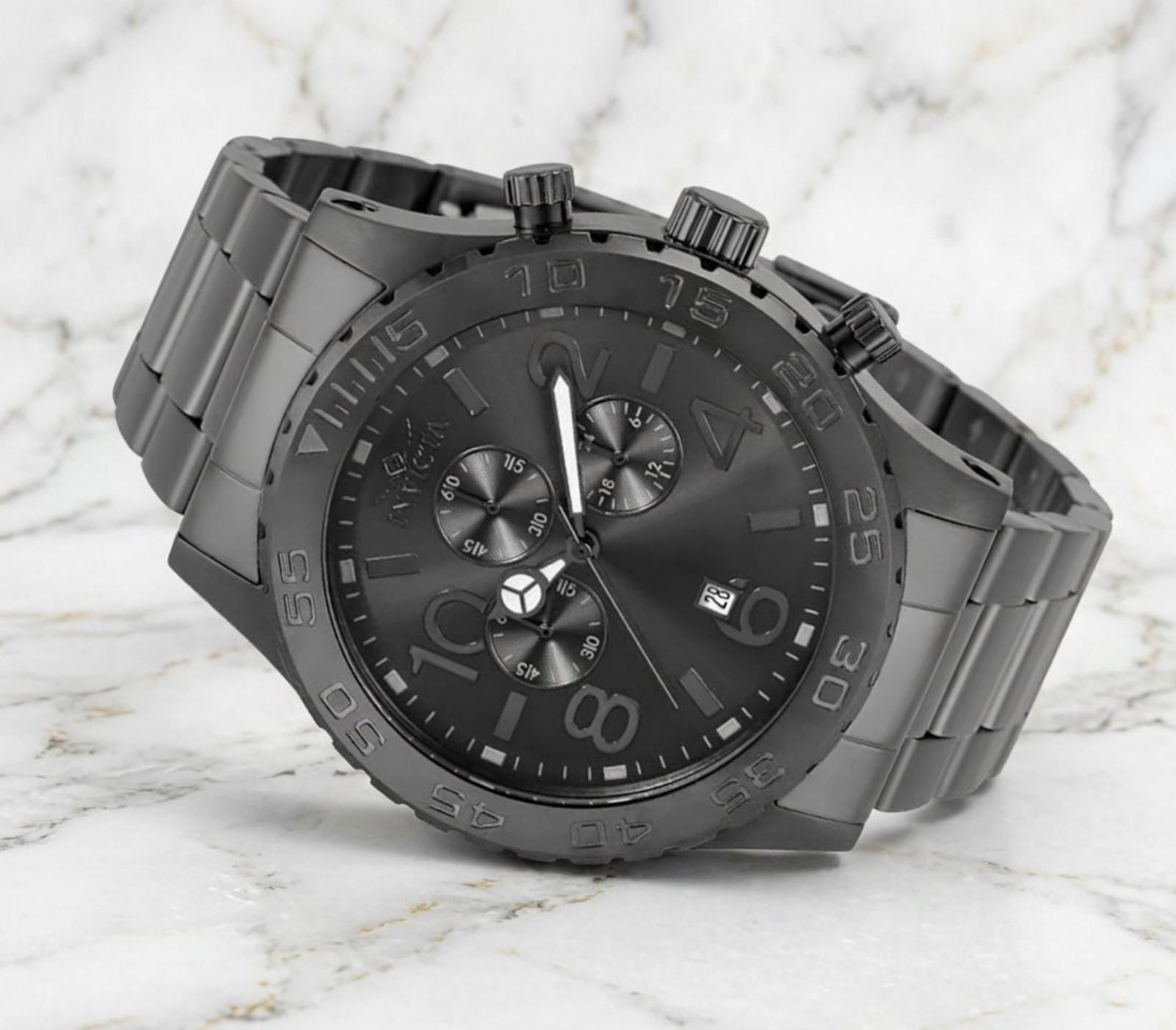 Men’s Luxury Watch Japanese Quartz Movement Stainless-Steel Black Dial 50mm