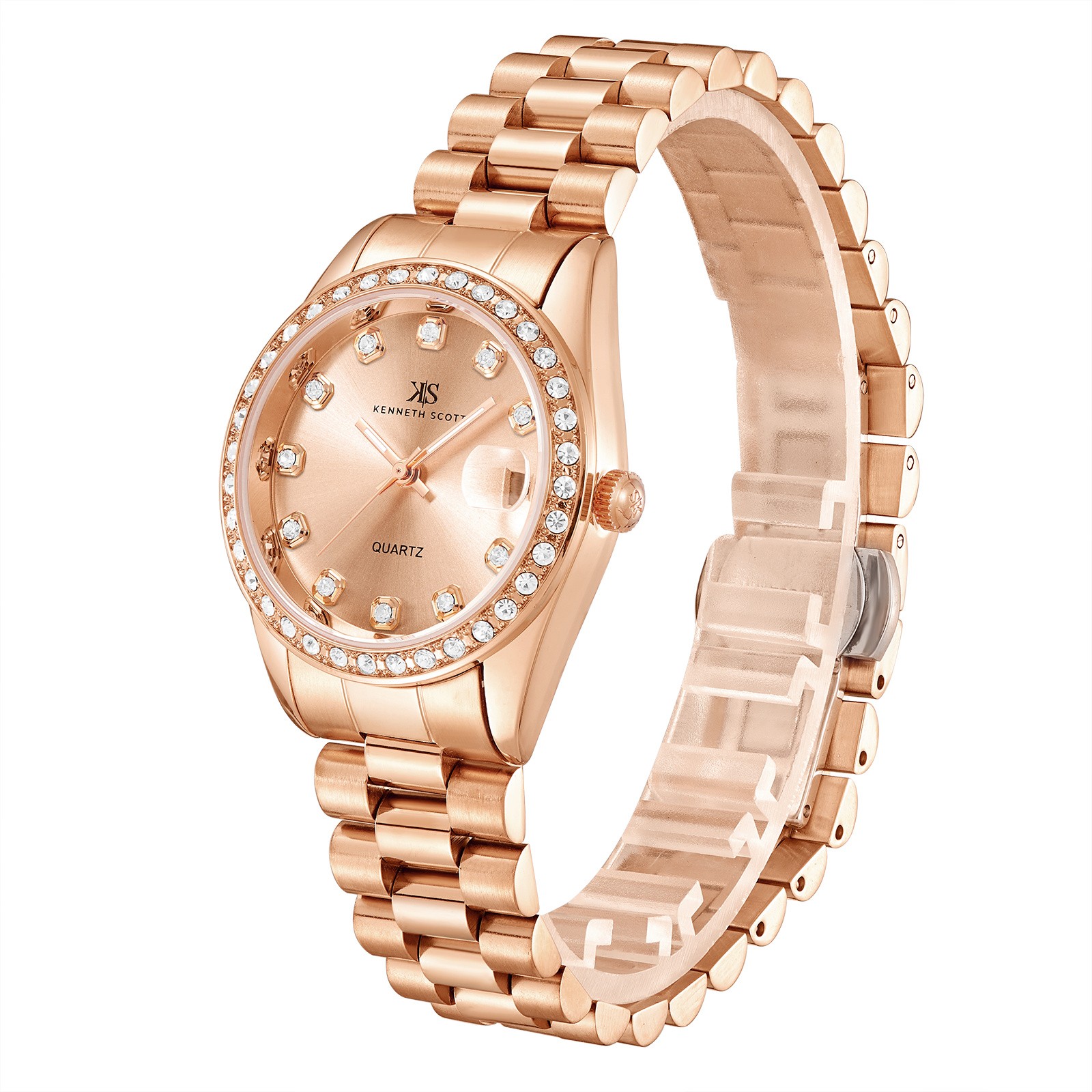 Kenneth Scott Women’s Analog Watch | Rose Gold Dial, 32mm, 30 m (3 ATM)