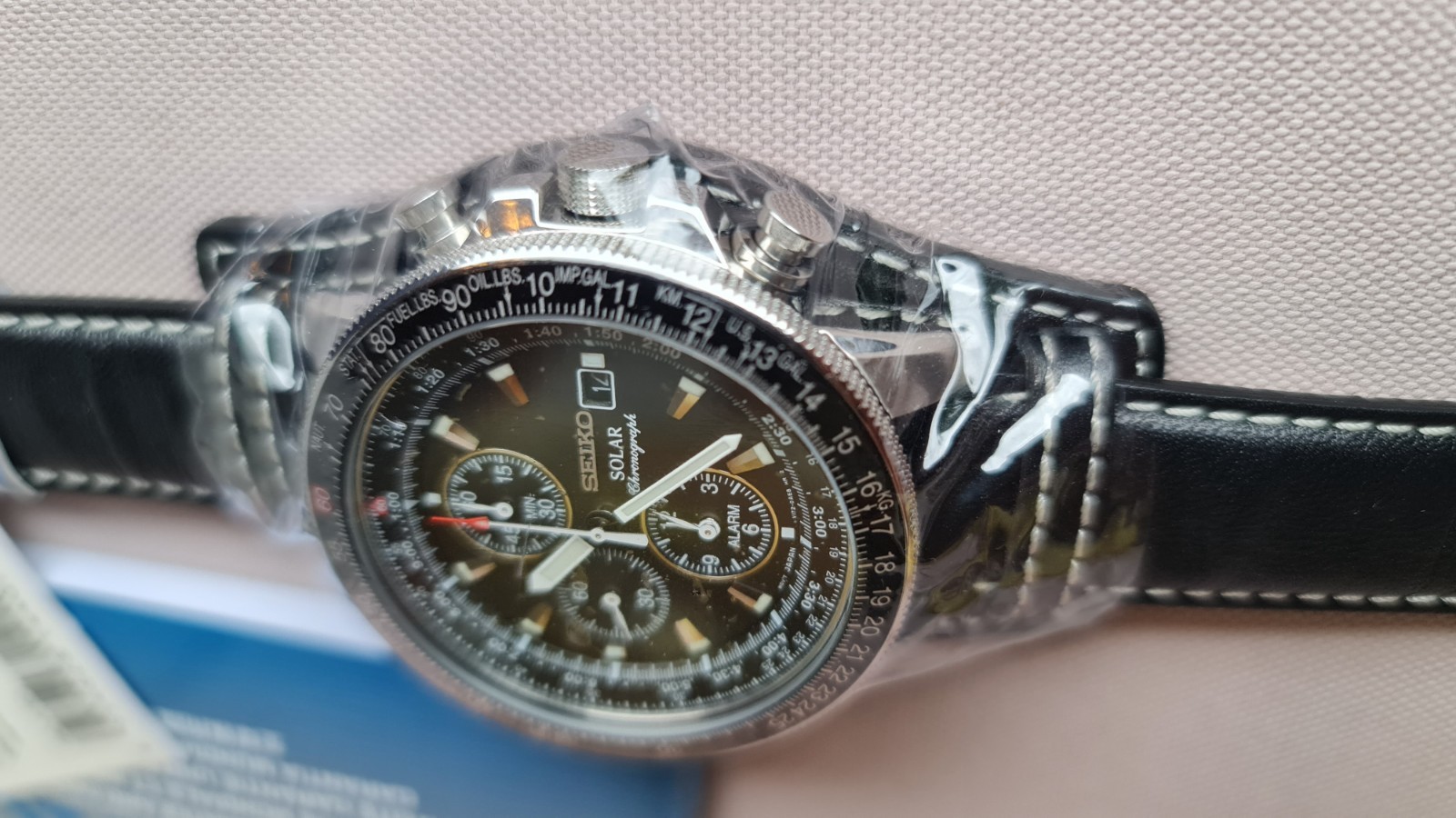 SEIKO SOLAR SSC009P2 Chronograph Flight Master Watch V172 Leather Date NOS PILOT