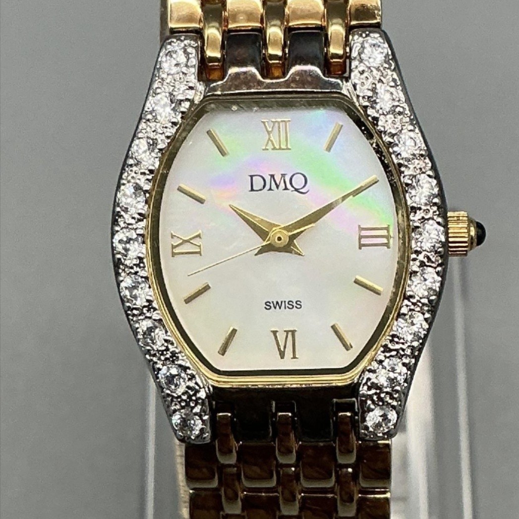 DMQ DQ/4018-19 Womens Watch 22mm MOP Crystals Gold Tone New Battery 6.75″