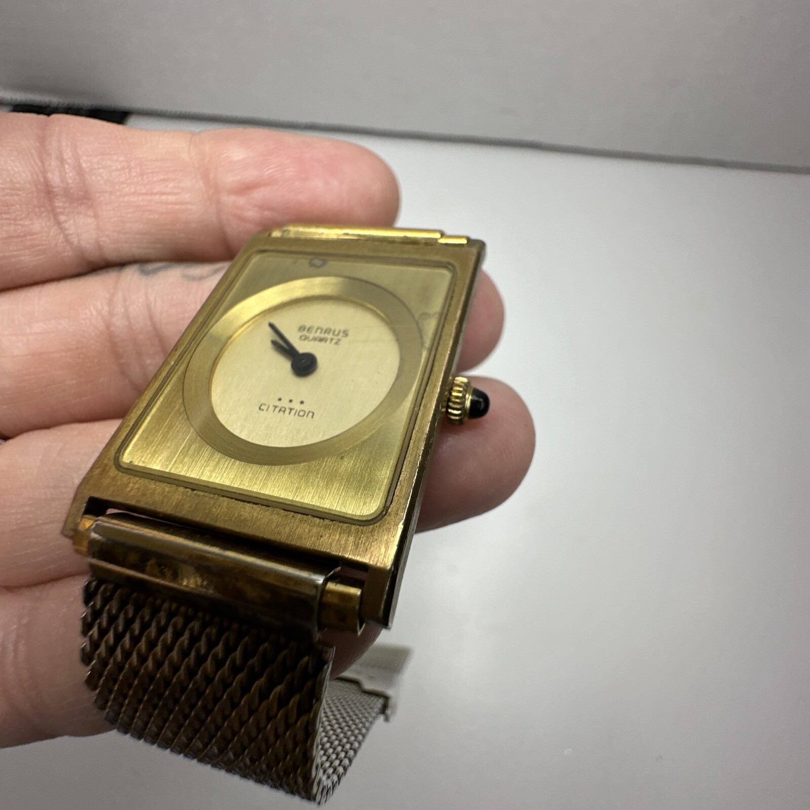 Vintage Benrus UNTESTED Quartz Citation Tank Watch Rectangle Speidel Band