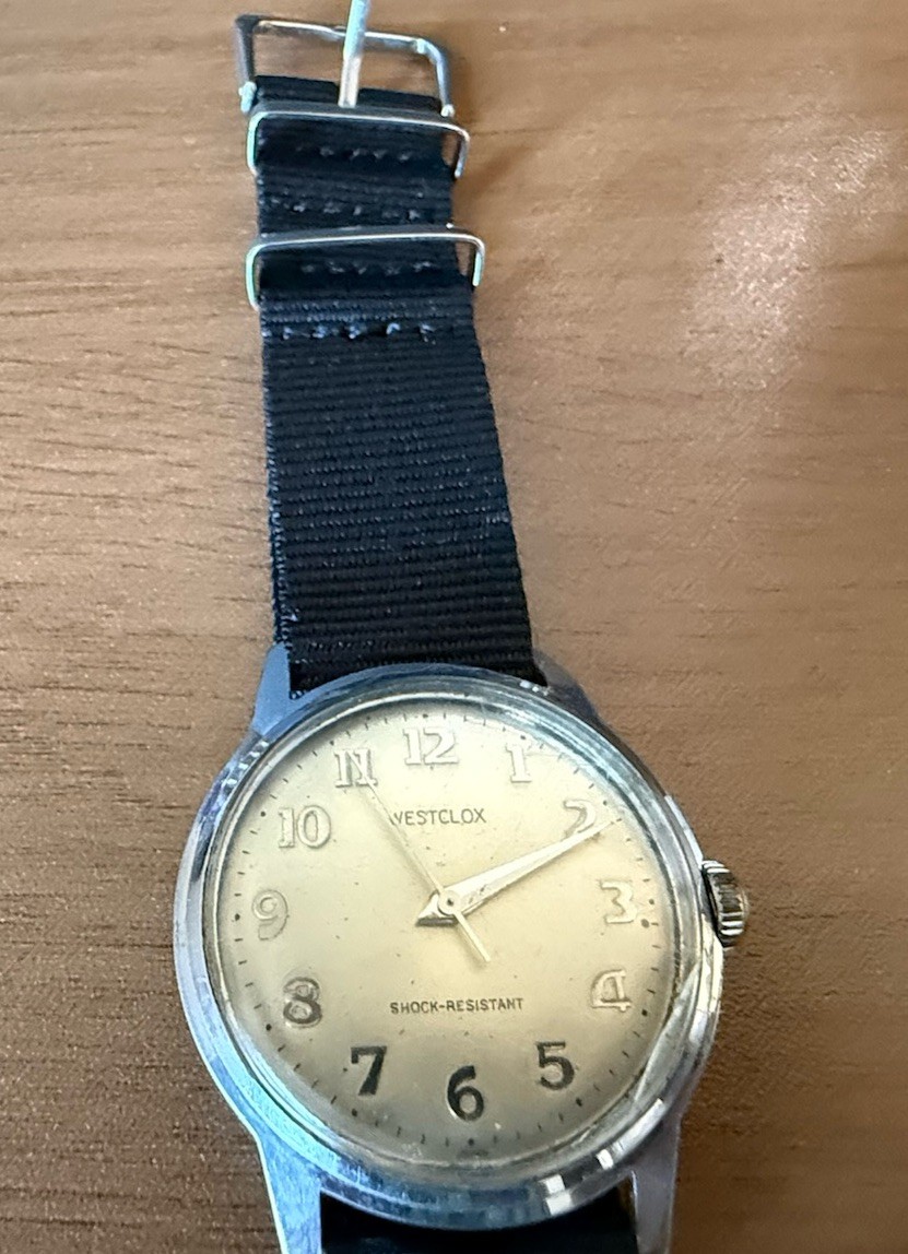 Vintage Westclox Shock-Resistant Mechanical Wristwatch Cream Arabic Dial
