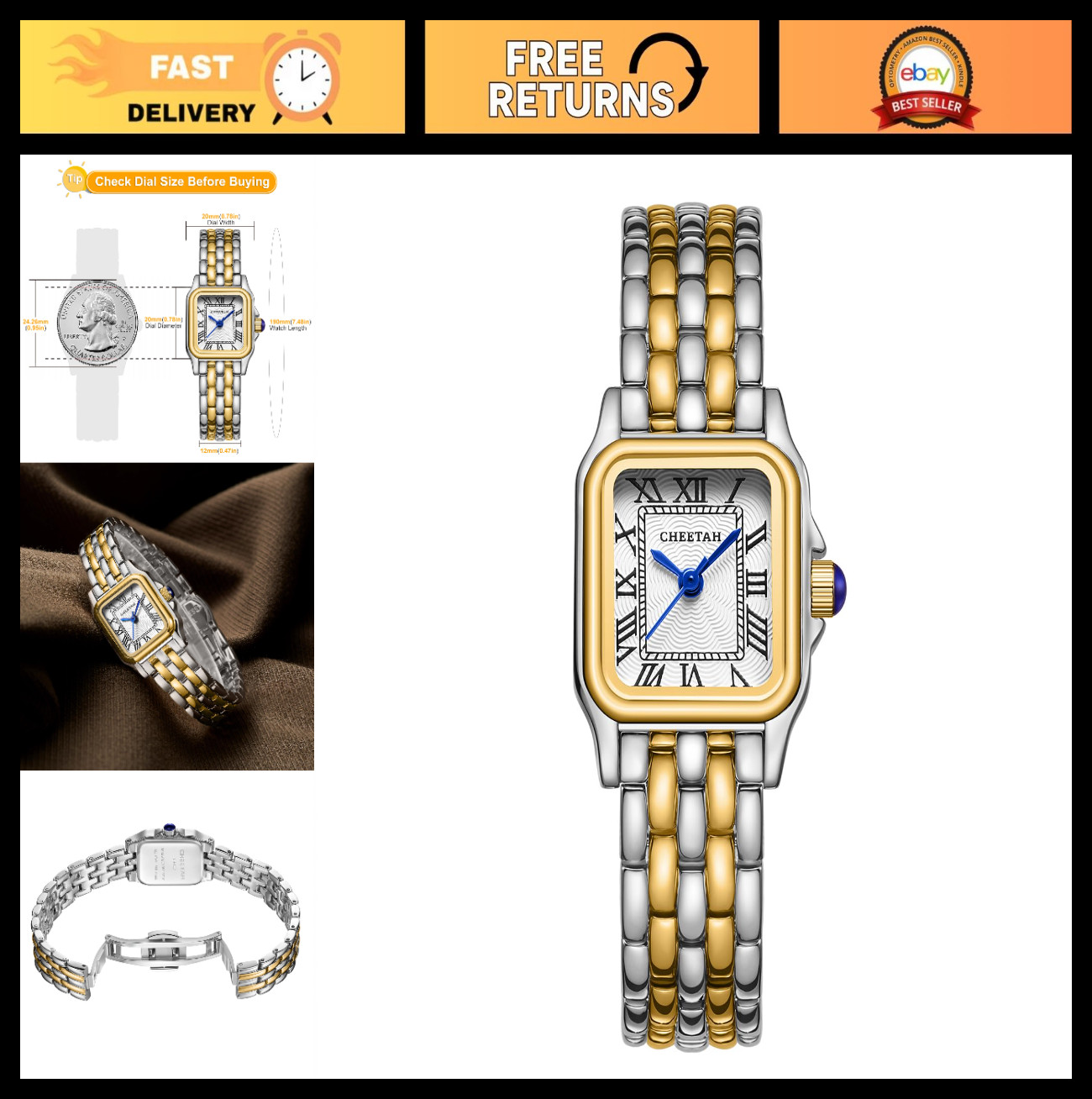 Elegant Gold Women’s Watch with Vintage Bracelet, Rectangular Case & Roman Dial
