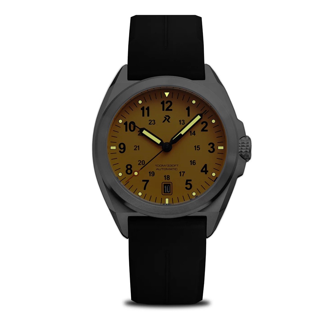 RZE VALOUR 38 Automatic Titanium Black Date Yellow Rubber Men’s Watch