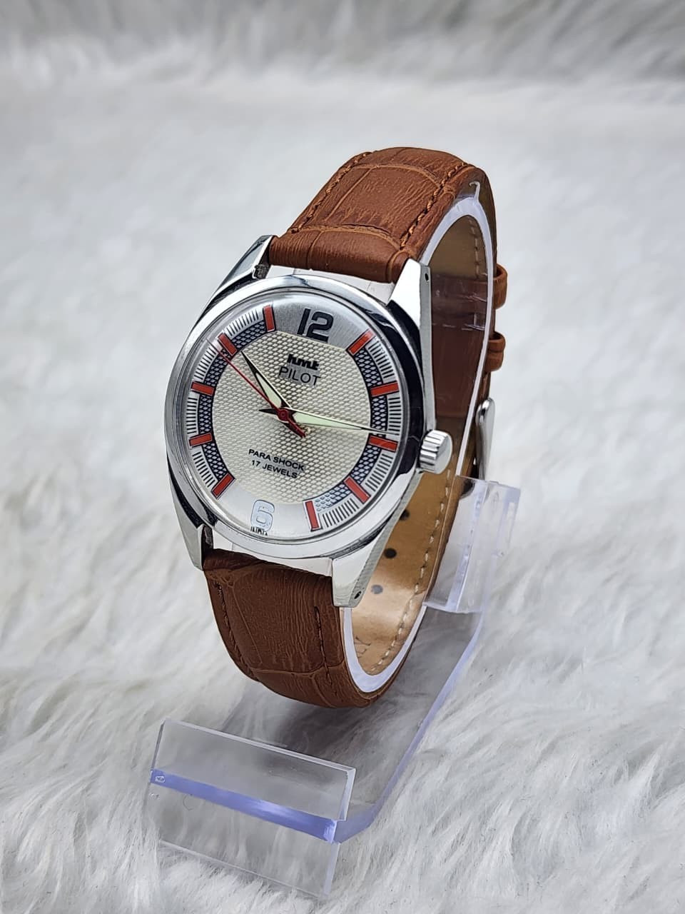 HMT Pilot Mechanical Watch Para Shock 17 Jewels Classic Hand Winding Wristwatch