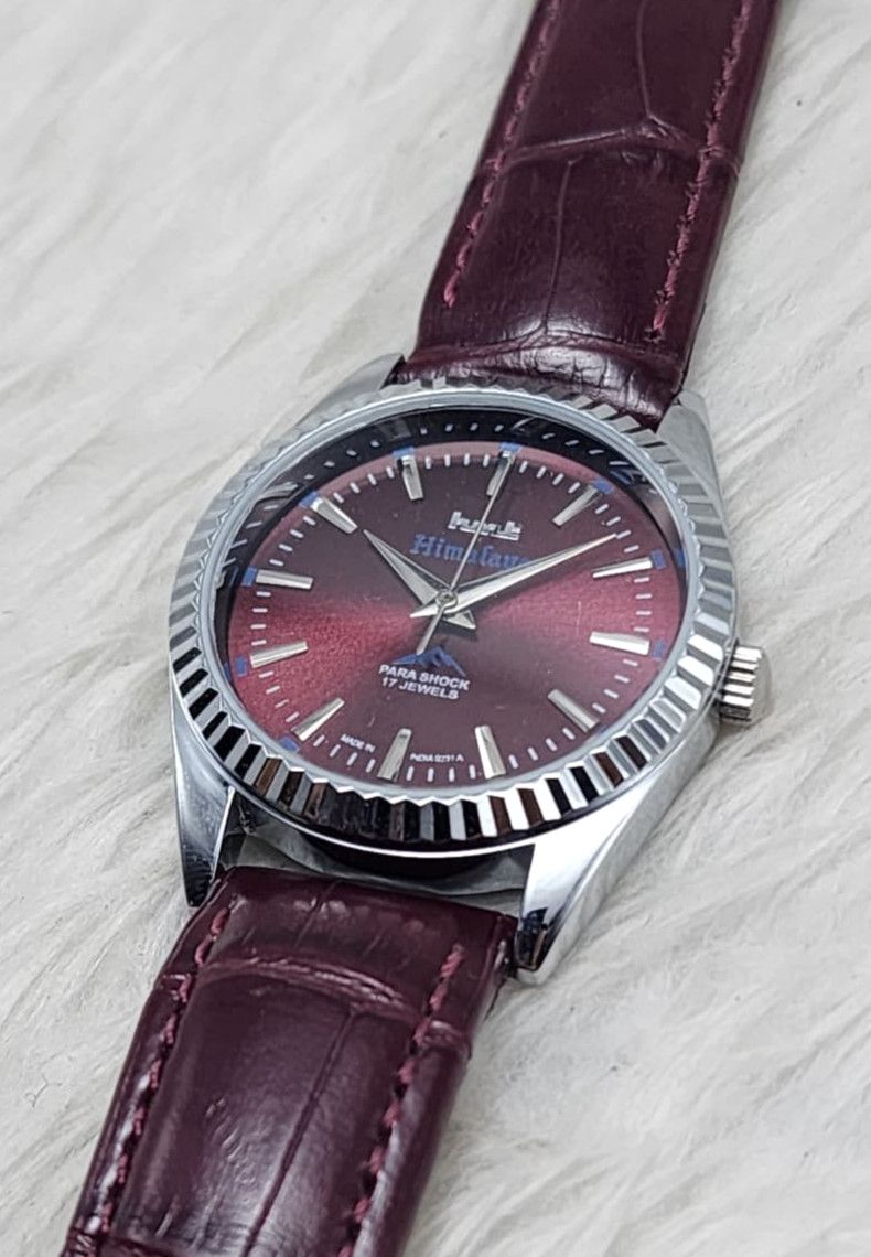 Rare HMT Himalaya Maroon Dial Mechanical Watch Blue Strap 17 Jewels Running
