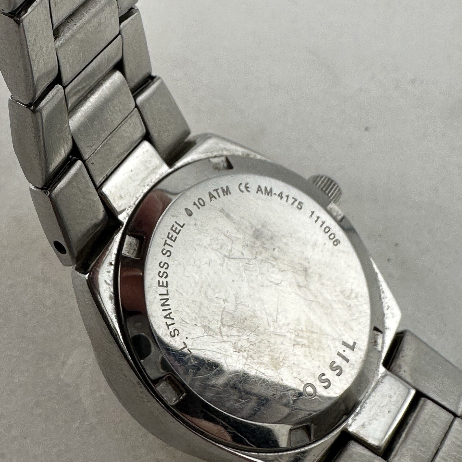 Fossil Flash Watch Women 28mm Silver Tone Date Bling MOP Dial New Battery Sz 6”