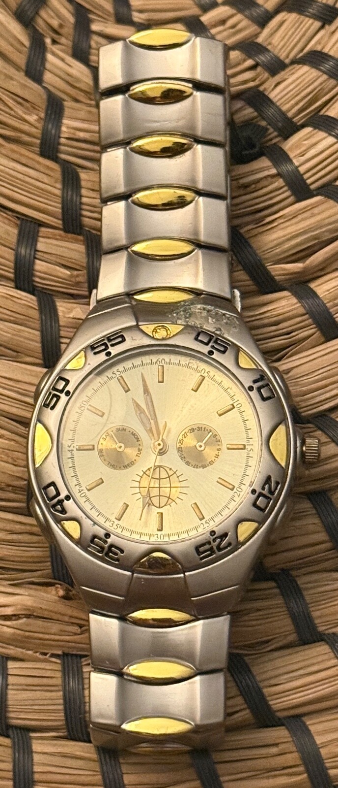 Mens Silver Gold Tone Wristwatch Stainless Steel Case China READ UNTESTED Haband
