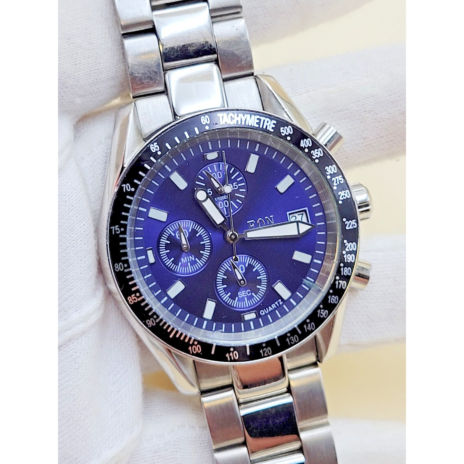 EON 1962 Men’s Chronograph Watch Blue Sunray Dial, Stainless Steel, Quartz VTG