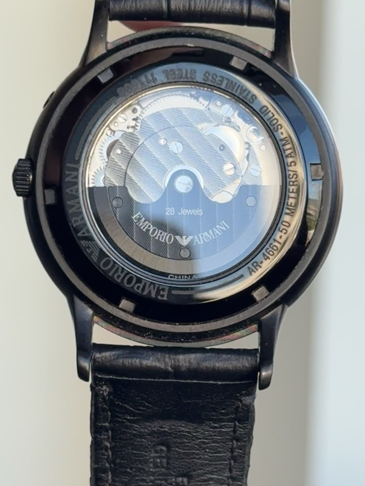 Emporio Armani AR4661 Automatic Men’s Watch Black Dial Leather Strap 28 Jewels