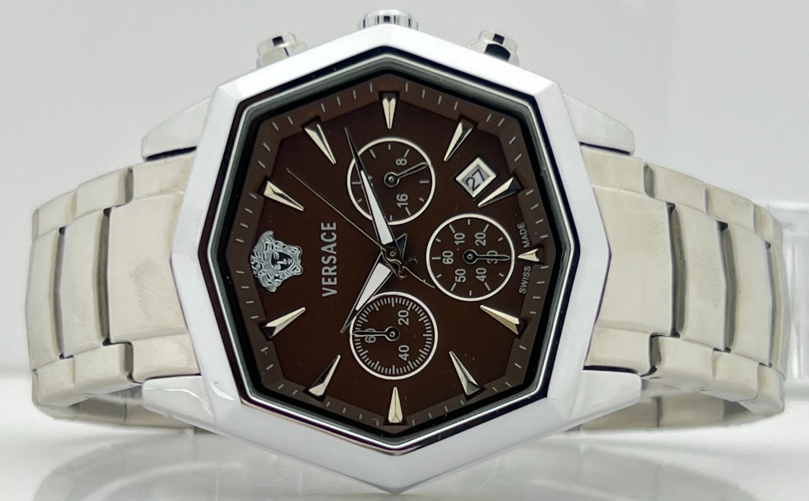 Premium Men’s Versace Medusa Chronograph Brown Dial Date Working Wristwatch