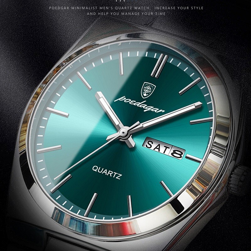 POEDAGAR Fashion Men’s Watch Waterproof Luminous Stainless Quartz Watches w box