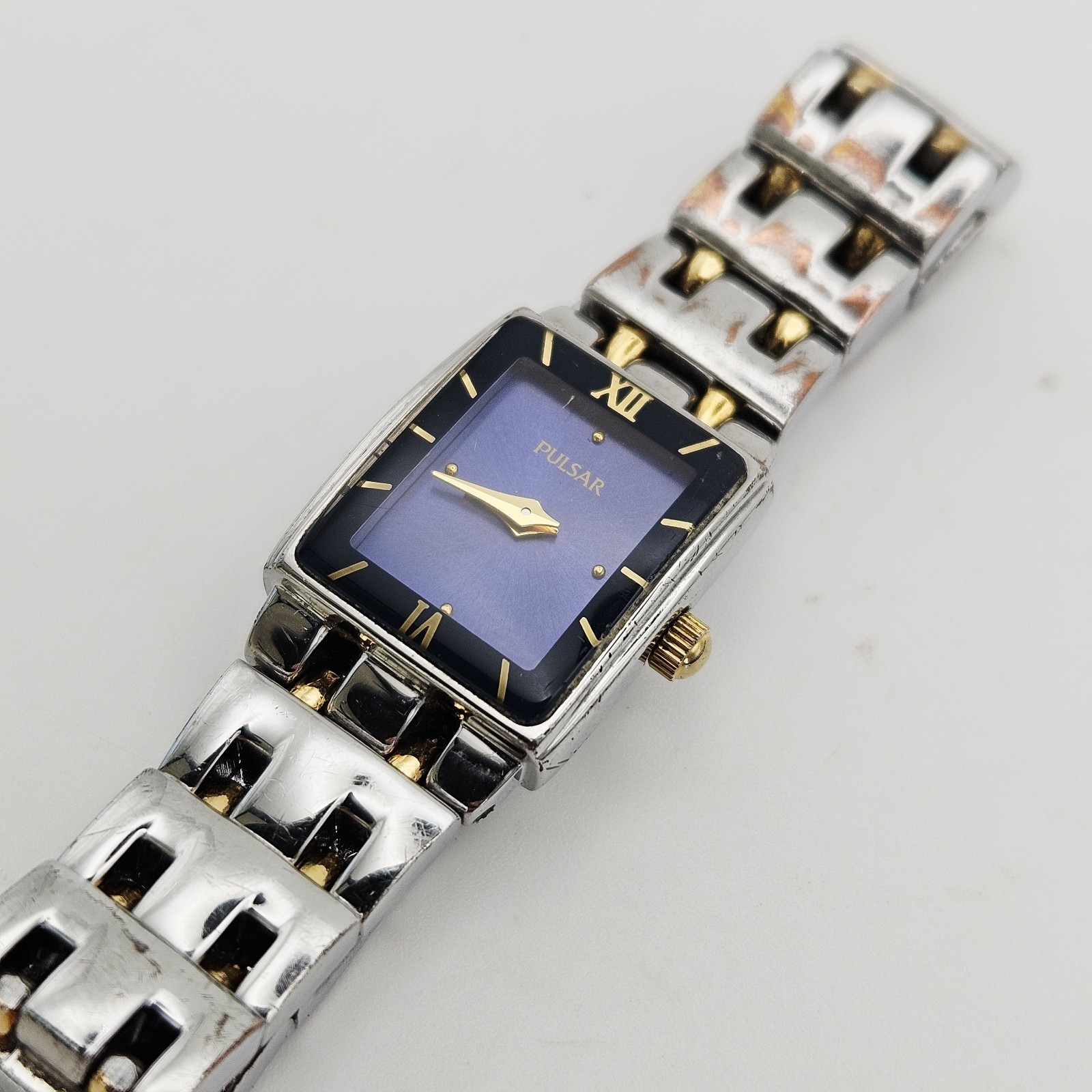 Pulsar Watch Women 16mm Silver Gold Tone Blue Dial 1N00-X029 New Battery 5.5″