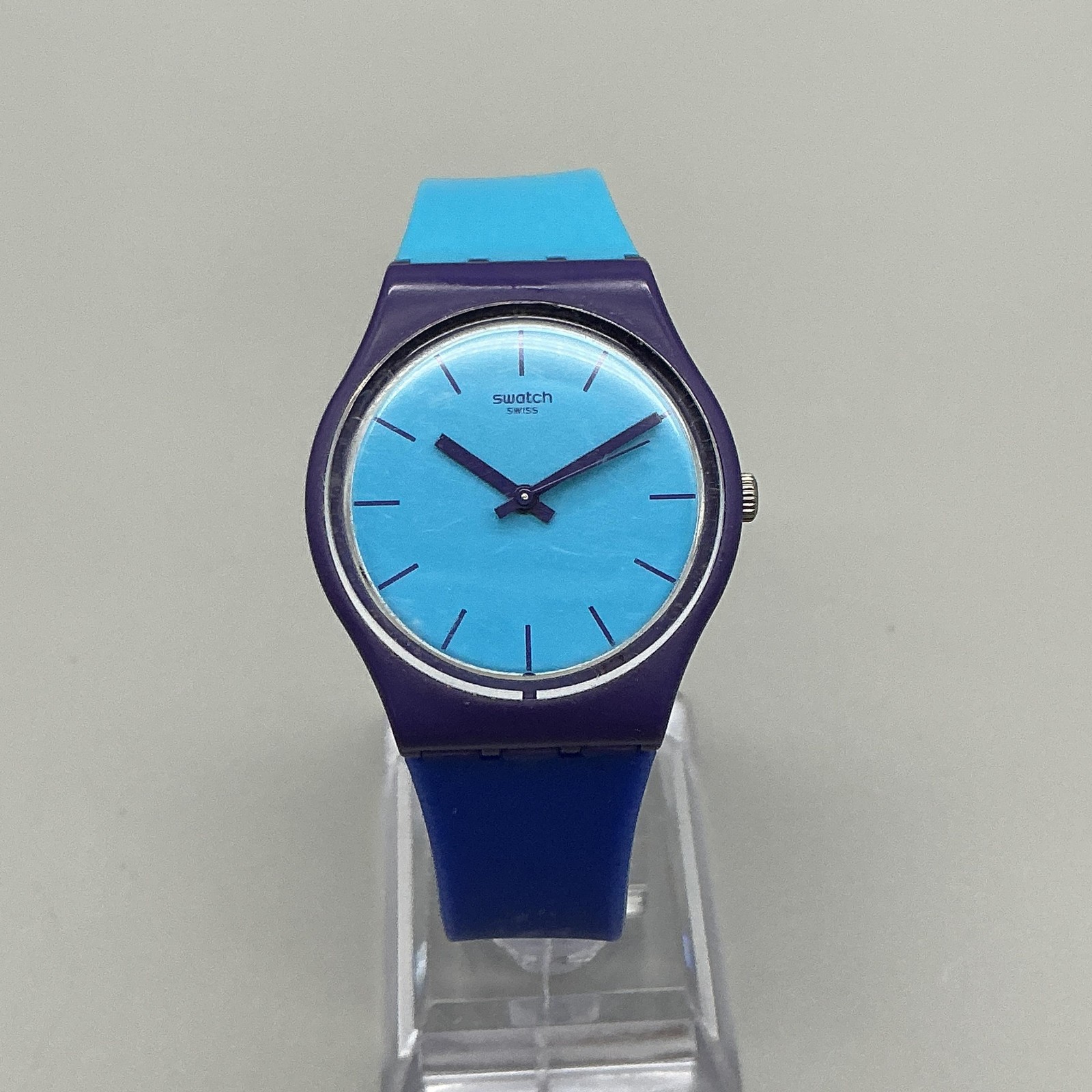 Swatch Mixed Up GV128 Mens Watch 34mm Blue Purple Swiss Made New Battery