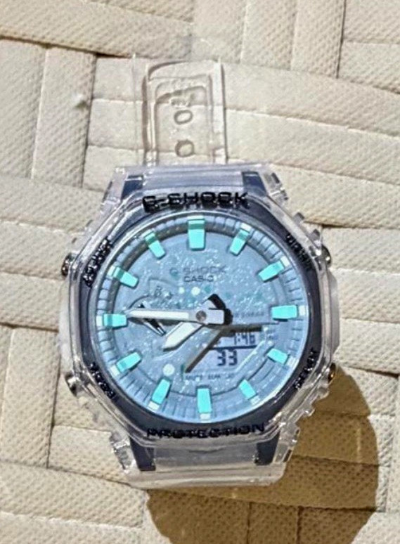 Casio G-SHOCK Analog/Digital Quartz Resin Watch Clear/Blue Dial Date Water