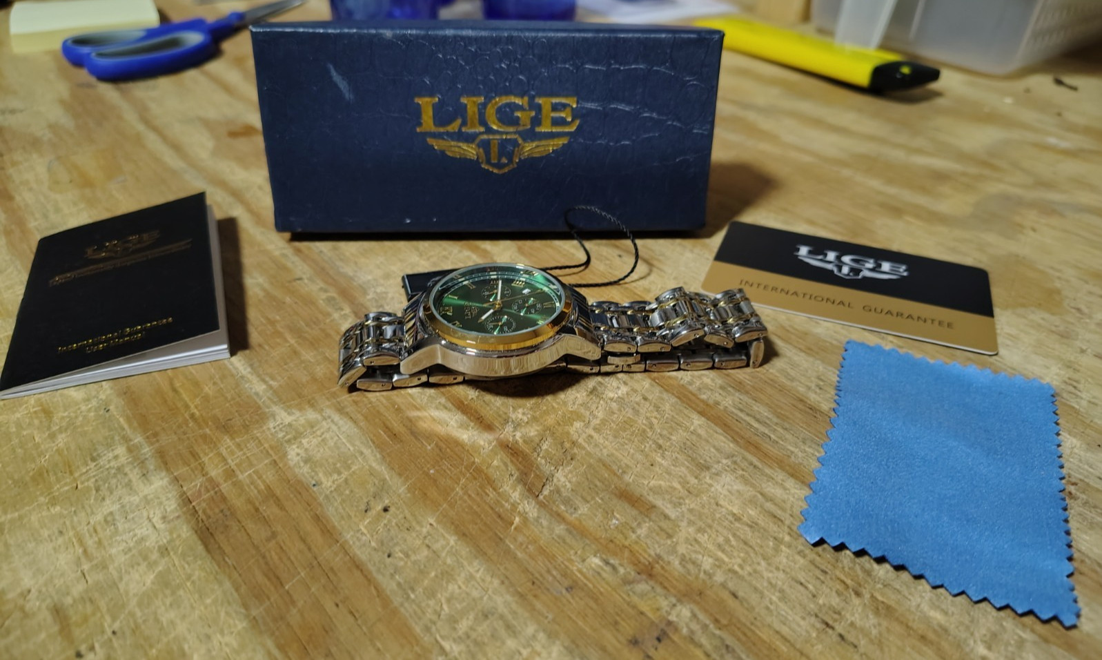 LIGE Dream 1853 All Stainless Steel Quartz Water Resistant Green Face