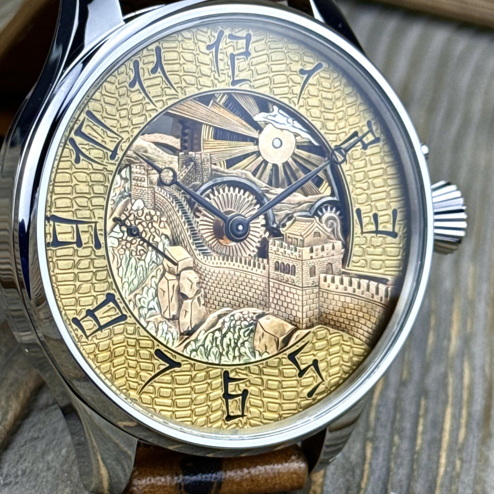Skeleton Watch Hand Engraved & Vintage Swiss Pocket Watch Movement China, 48mm