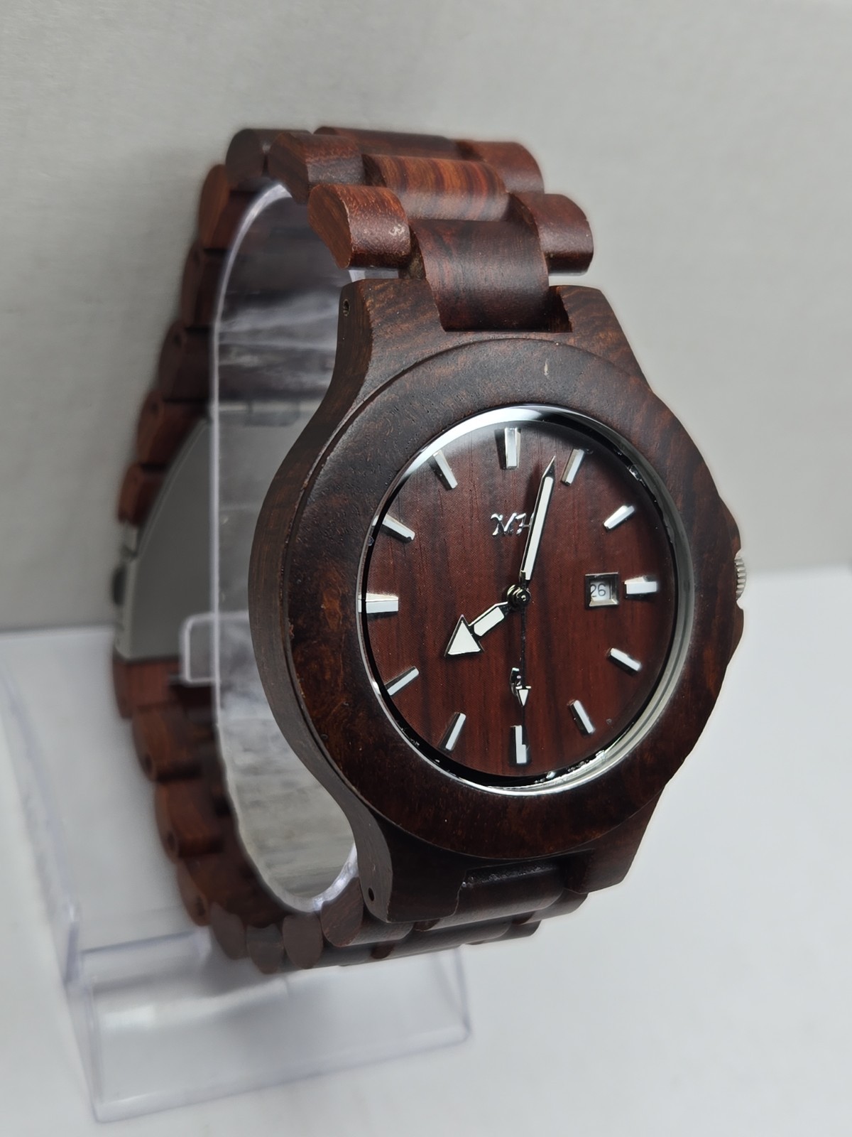 Makani Hawaii Mens 49mm Dark Brown Wood Date Quartz Watch Japan Movt New Battery