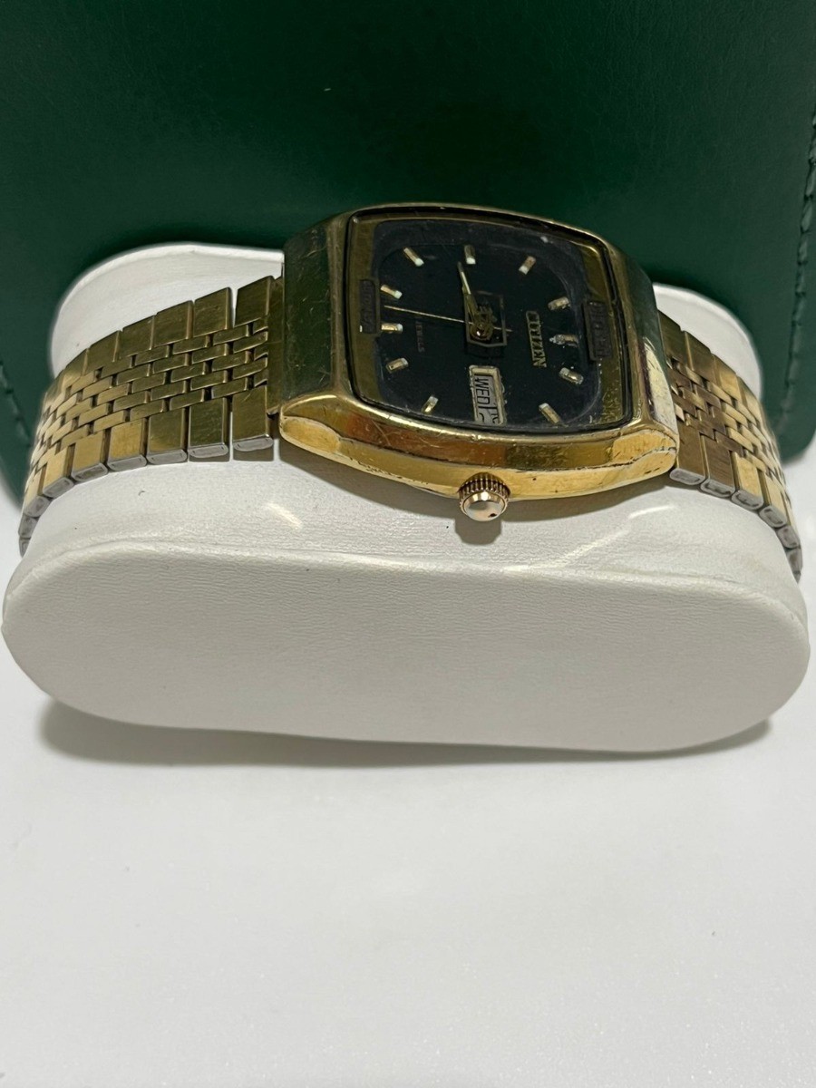 Vintage Citizen Automatic 21 Jewels Day-Date TV Case Gold Tone Men’s Watch Japan