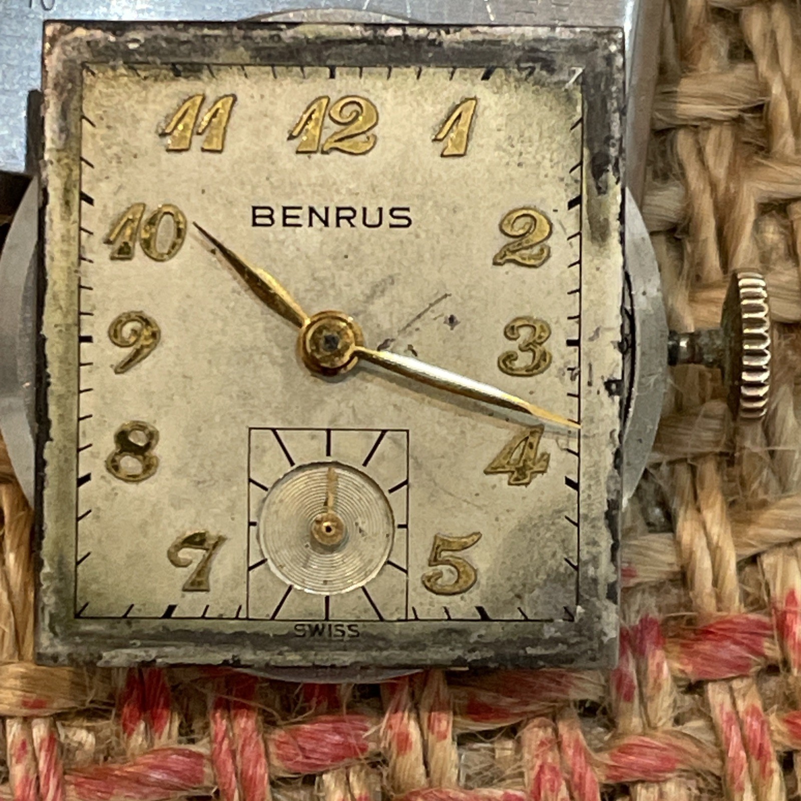 BENRUS Mens Art Deco Style Tank Watch. 10K Gold Filled 17 Jewels BA2 SWISS Runs