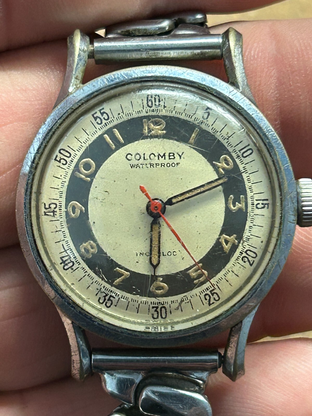 WWII era Navy Pilot Military WATCH Waterproof COLOMBY LIBAN Swiss WORKS GREAT