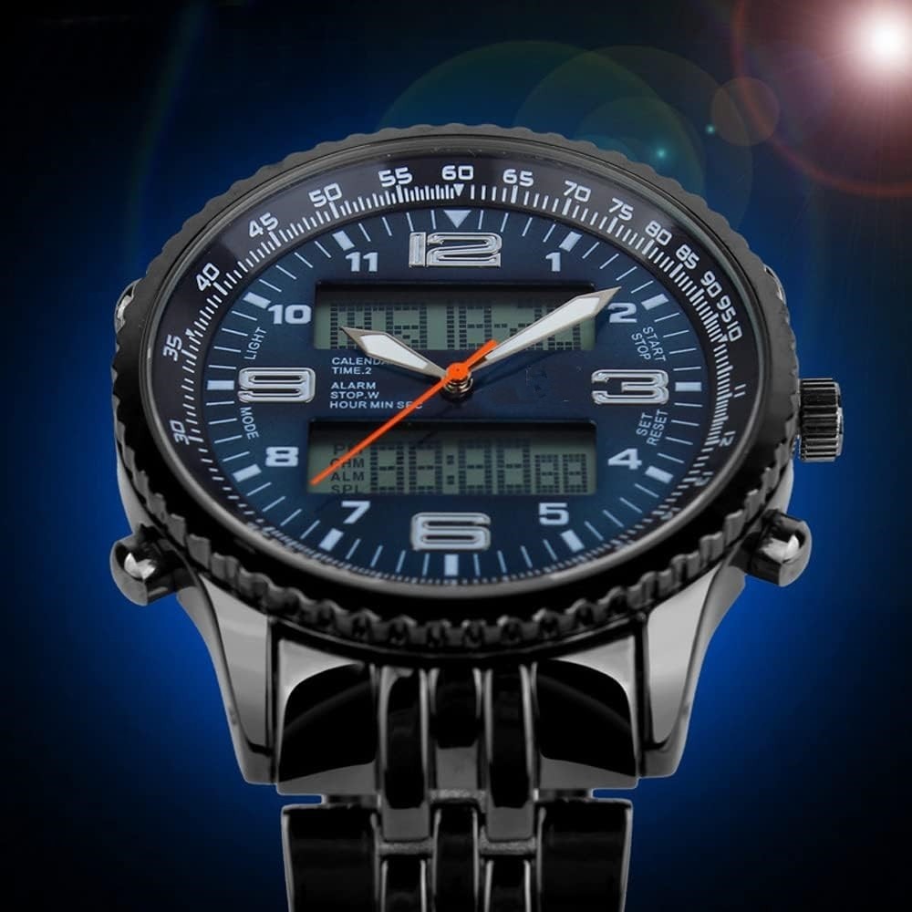 Reloj Digital y Analógico de Lujo para Hombres, de Acero Inoxidable,para Deport