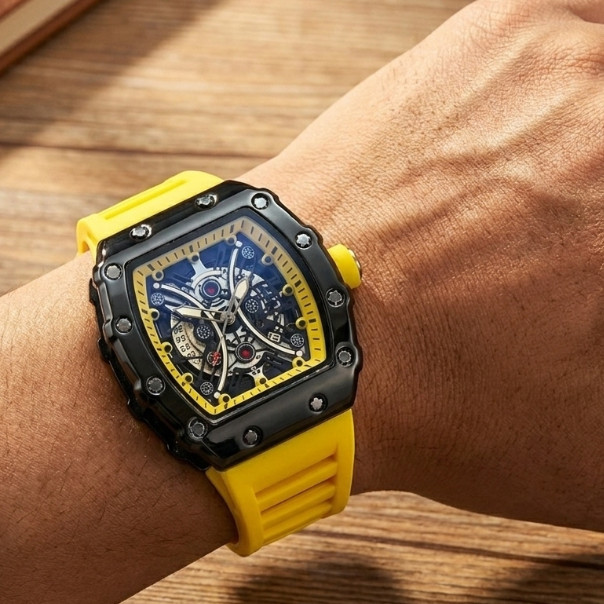 The Chronos Elite Luxury Sport Watch – Dark Urban Style – Tonneau Barrel Design