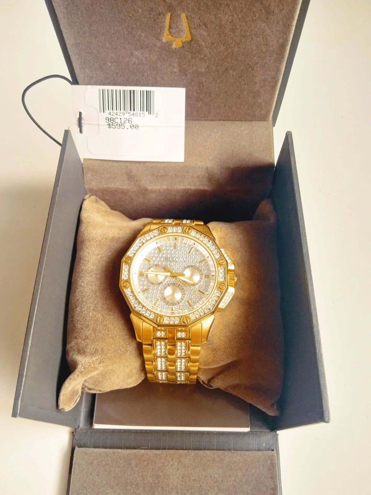 Bulova Men’s Gold Tone Swarovski Crystal Chronograph Watch w/ Box