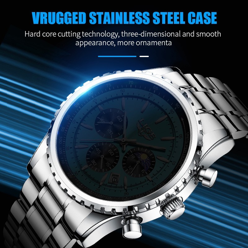 2024 Men Quartz Watch Stainless Steel Analog Luminous Date Waterproof Wristwatch