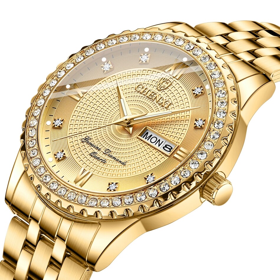 30m (3 atm) Water Resistance Gold Crystal Luminous Men/Woman Couple Quartz Watch