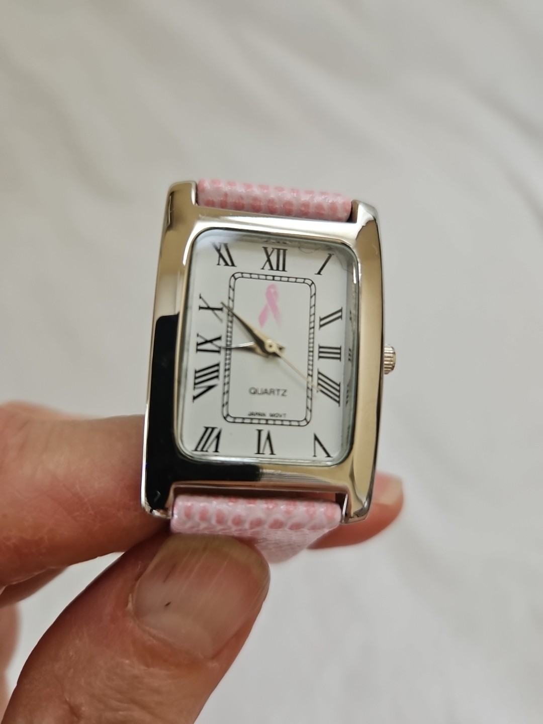 Breast Cancer Awareness Watch Pink Pebble Band Rectangular Face New Battery