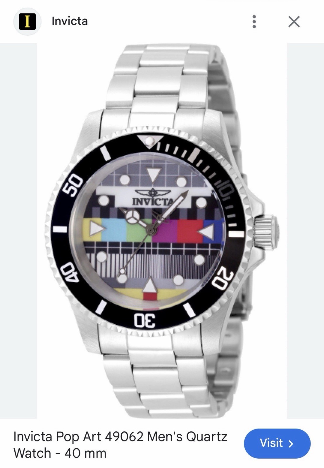 Invicta Pop Art Men’s Quartz Diver Watch 40mm Silver SS Bracelet 100m