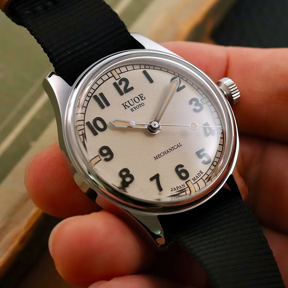KUOE KYOTO OLD SMITH 90-002 38mm Ivory Dial Automatic Watch NEW Free Ship