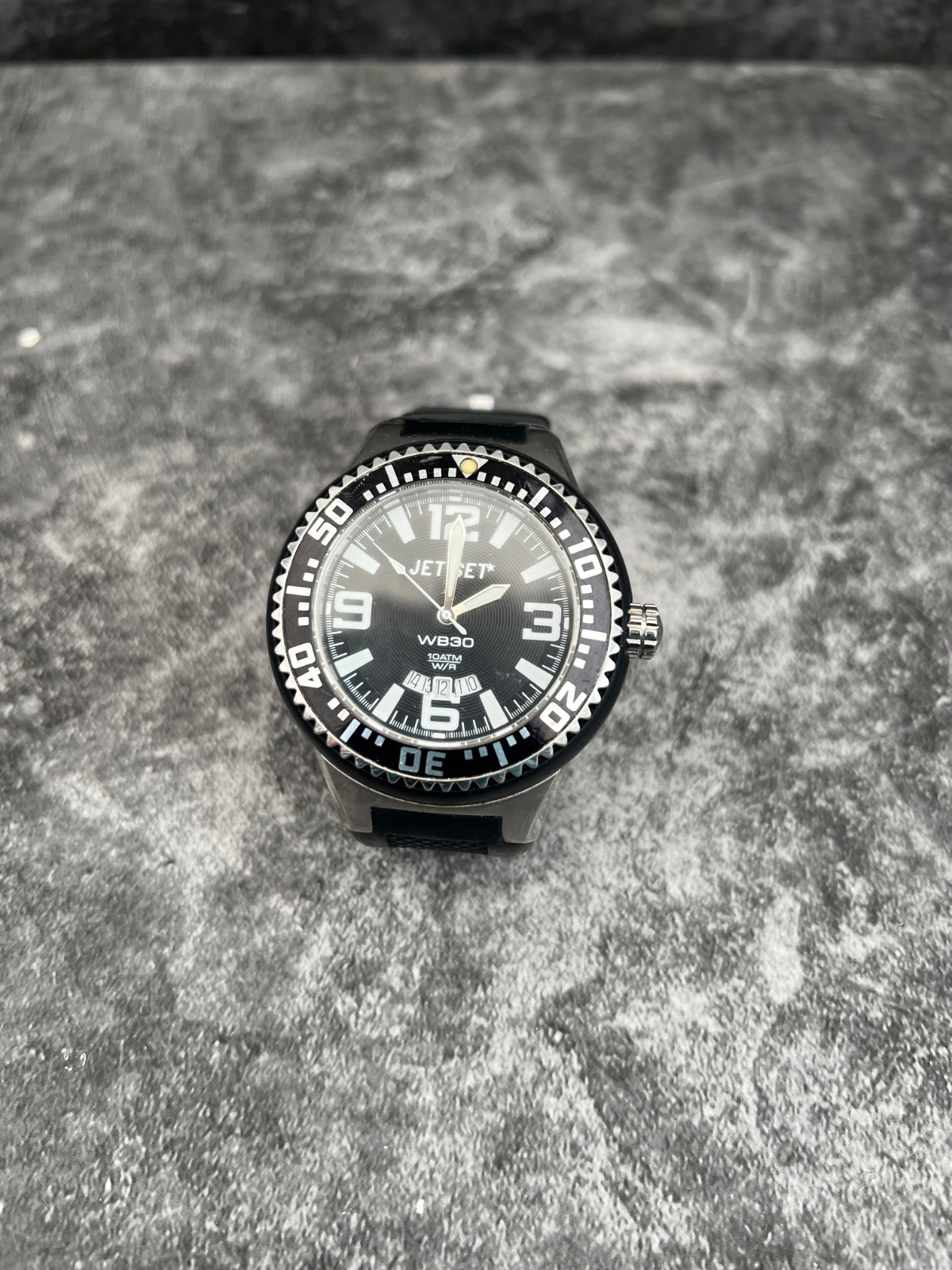 Jet Set WB30 Watch Men 48mm Black Bezel Silver Tone 100M needs battery